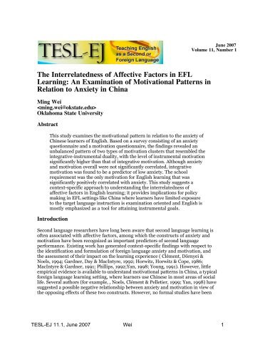 The Interrelatedness of Affective Factors in EFL Learning ... - TESL-EJ