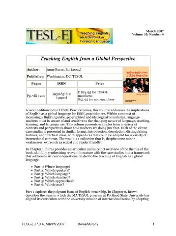 TESL-EJ 10.4 -- Teaching English from a Global Perspective