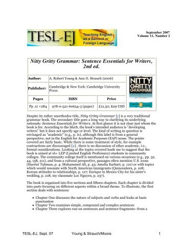 Nitty Gritty Grammar: Sentence Essentials for Writers, 2nd ... - TESL-EJ
