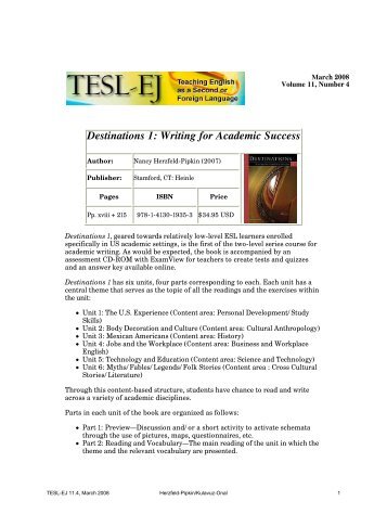 TESL-EJ 11.4 -- Destinations 1: Writing for Academic Success