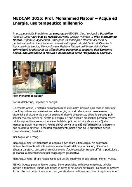 MEDCAM 2015: Prof. Mohammed Natour, Ematologo, Esperto in Agopuntura, Omeopatia ed Iridologia