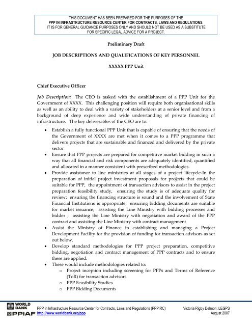 TOR PPP Unit Job Descriptions - SADC PPP Network
