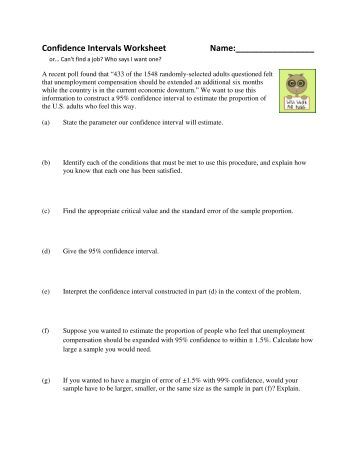 Printables Confidence Interval Worksheet confidence intervals interval lab iii worksheet name