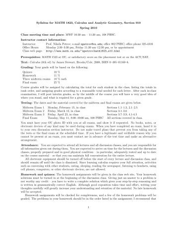 Syllabus for MATH 1823, Calculus and Analytic Geometry, Section ...