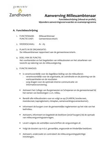 Aanwerving Milieuambtenaar - Gemeente Zandhoven