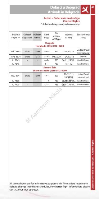 Red letenja Timetable - Aerodrom Nikola Tesla