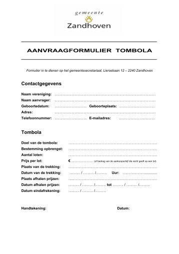 Aanvraagformulier tombola - Gemeente Zandhoven
