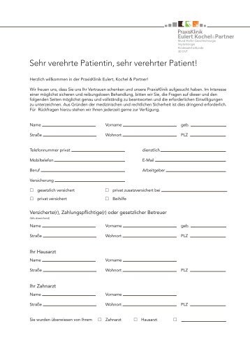 unseren Anamnesebogen als PDF herunterladen - von Praxisklinik ...