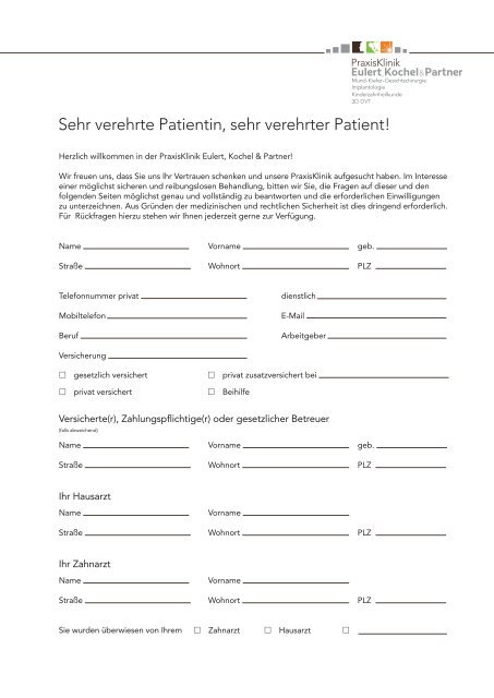 unseren Anamnesebogen als PDF herunterladen - von Praxisklinik ...