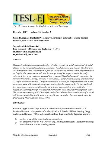 The Electronic Journal for English as a Second Language - TESL-EJ
