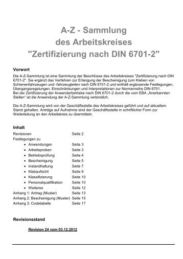 AZ - Sammlung des Arbeitskreises "Zertifizierung nach ... - TC-Kleben