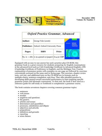 TESL-EJ 10.3 -- Oxford Practice Grammar, Advanced