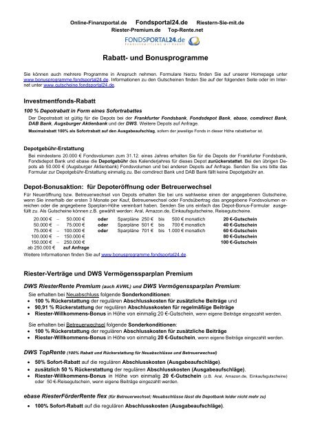 Rabatt- und Bonusprogramme - Fondsportal24.de