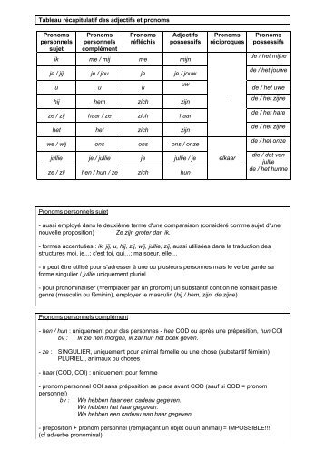 Les adjectifs et les pronoms (fichier pdf)