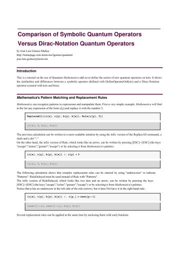 Comparison of Symbolic Quantum Operators Versus Dirac-Notation ...