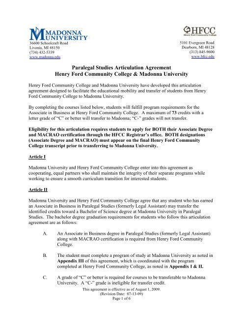 Paralegal Studies Articulation Agreement Henry Ford Community - 
