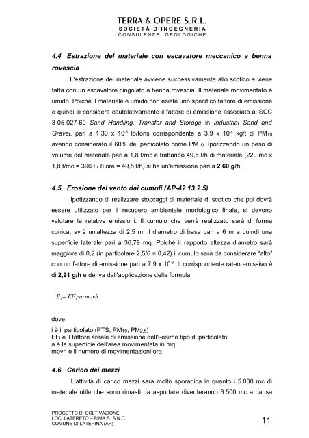 Valutazione emissione polveri - Comune di Laterina