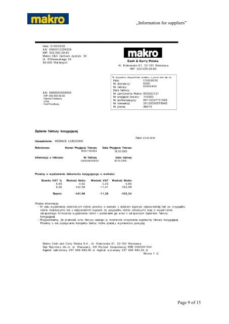 âInformacja dla dostawcÃ³wâ - Makro