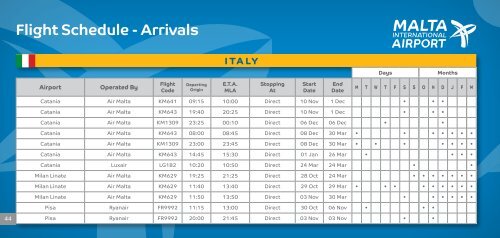 Flight Timetable - Winter Schedule - Malta International Airport