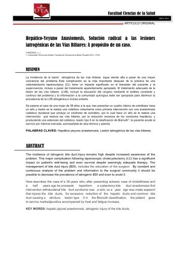 Hepático-Yeyuno Anastomosis, Solución radical a las lesiones iatrogénicas de las Vías Biliares: A propósito de un caso