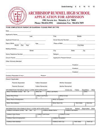 archbishop rummel high school application for admission