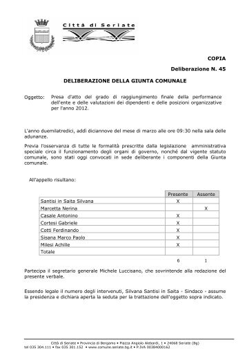 DELIBERAZIONE DELLA GIUNTA COMUNALE ... - CittÃ  di Seriate