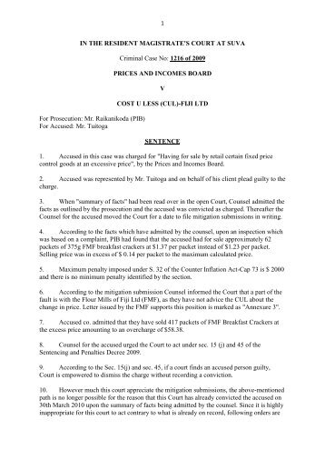 PIB vs COST U LESS (CUL)-FIJI LTD