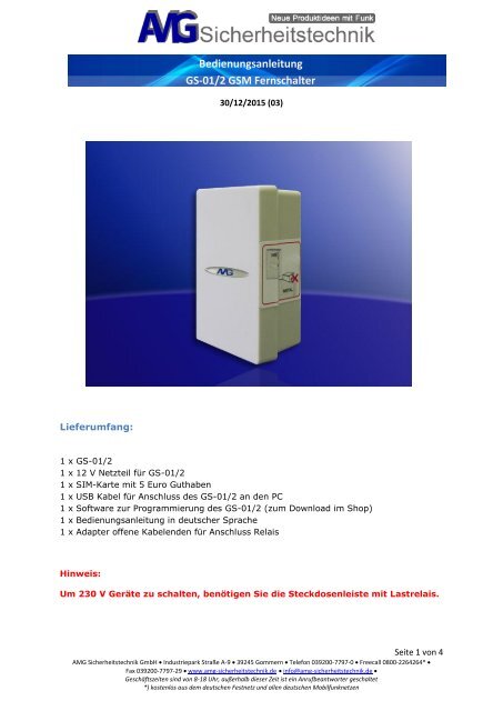 GS-01/2 GSM Fernschalter