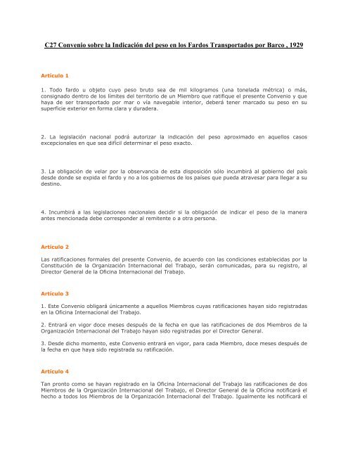 C27 Convenio sobre la IndicaciÃ³n del peso en los Fardos ... - Cosep