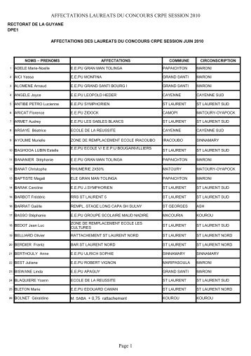 affectations laureats concours crpe session juin 2010