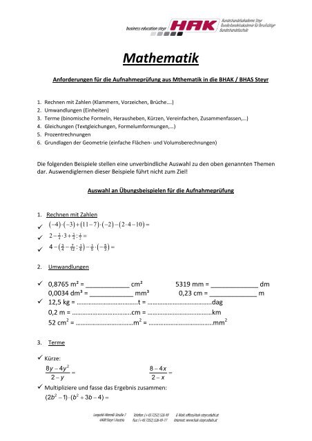 Beispiele Mathematik - HAK Steyr