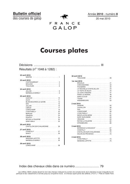 Courses Plates France Galop