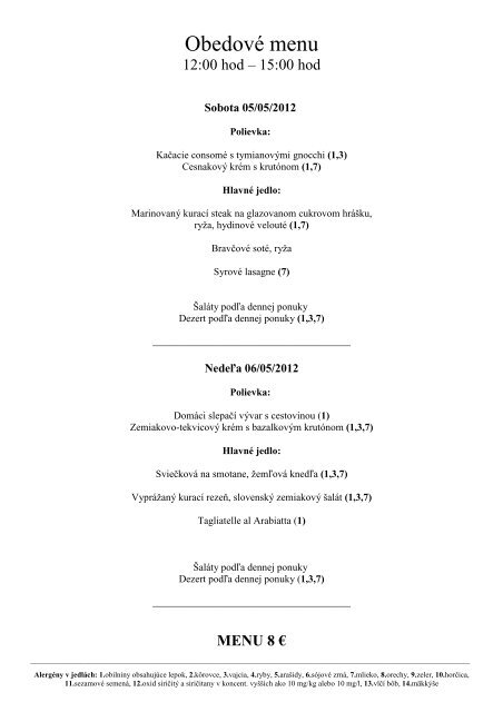 Obedové menu 30 04 -06 05 2012.rtf - Grand Hotel Permon