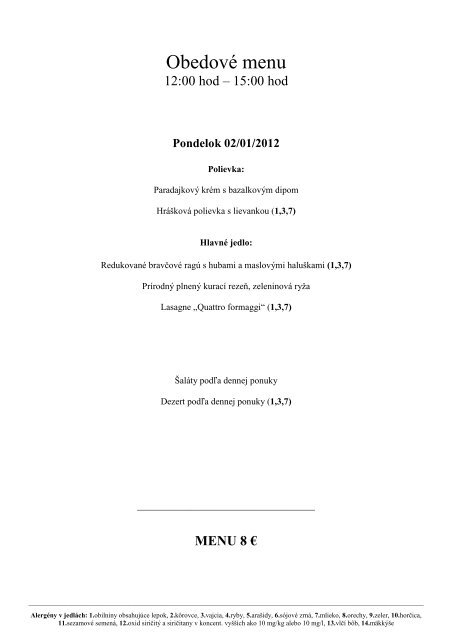 Obedové menu 02 1 -8 1 2012.rtf - Grand Hotel Permon