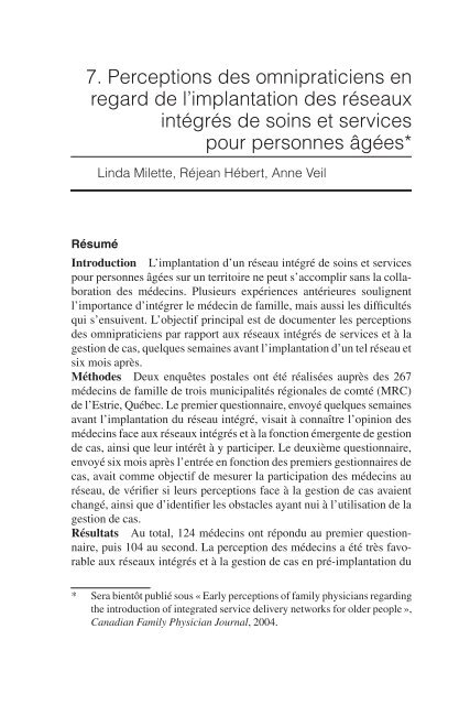 IntÃ©grer les services pour le maintien de l'autonomie des ... - Prisma