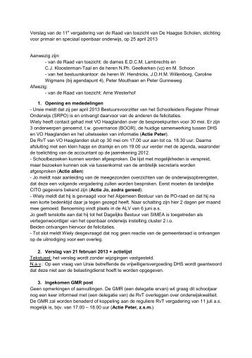 verslag 11e vergadering Raad van toezicht 25 april 2013 met bijlage