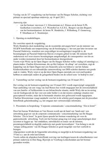 verslag 32e bestuursvergadering 14 april 2011 - De Haagse Scholen