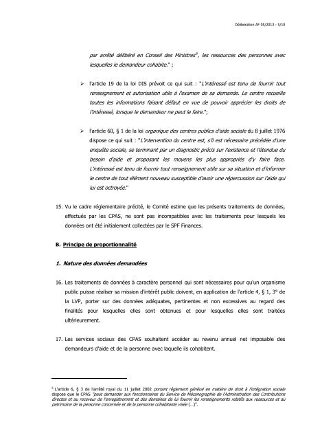 Demande d'autorisation formulée par le SPP Intégration Sociale en ...