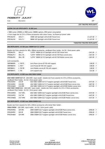 RJ Luminaires UK Price List July 2012 - WL - White Light