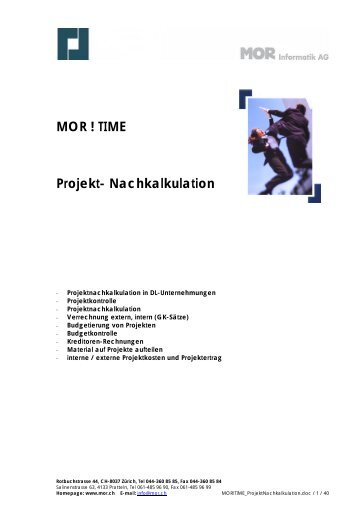 MOR ! TIME / Projekt-Nachkalkulation