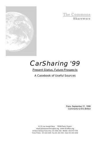 car sharing '99 present status, future prospects - TransForm