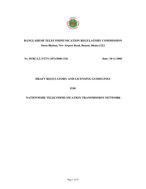 Licensing Guidelines For Nationwide Telecommunication Btrc