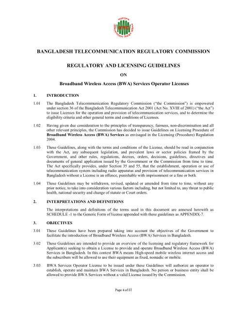 Guideline for issuing, operating and maintaining broadband ... - BTRC