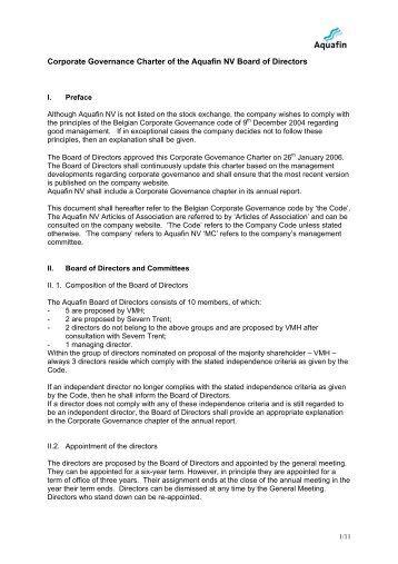 Corporate Governance Charter of the Aquafin NV Board of Directors