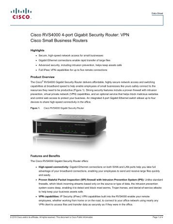 Cisco RVS4000 4-port Gigabit Security Router: VPN ... - VoIP Supply