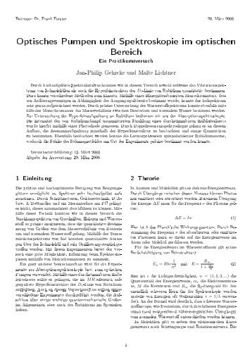 Optisches Pumpen und Spektroskopie im optischen Bereich