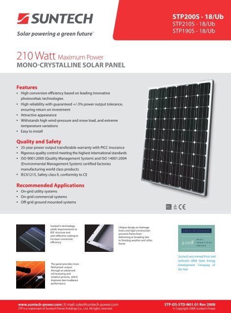 Suntech Technical Specification - Arcman Solar