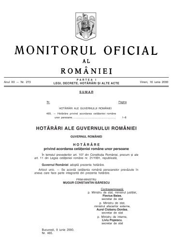 HOTâRÂ¬RI ALE GUVERNULUI ROMÂ¬NIEI