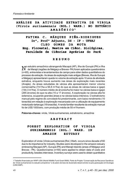 ANÁLISE DA ATIVIDADE EXTRATIVA DE VIROLA ... - Floram.org