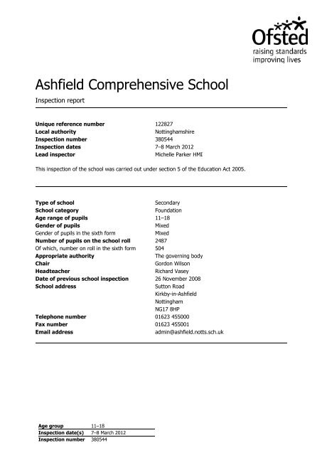 Download our Latest Ofsted Report Here - Ashfield School